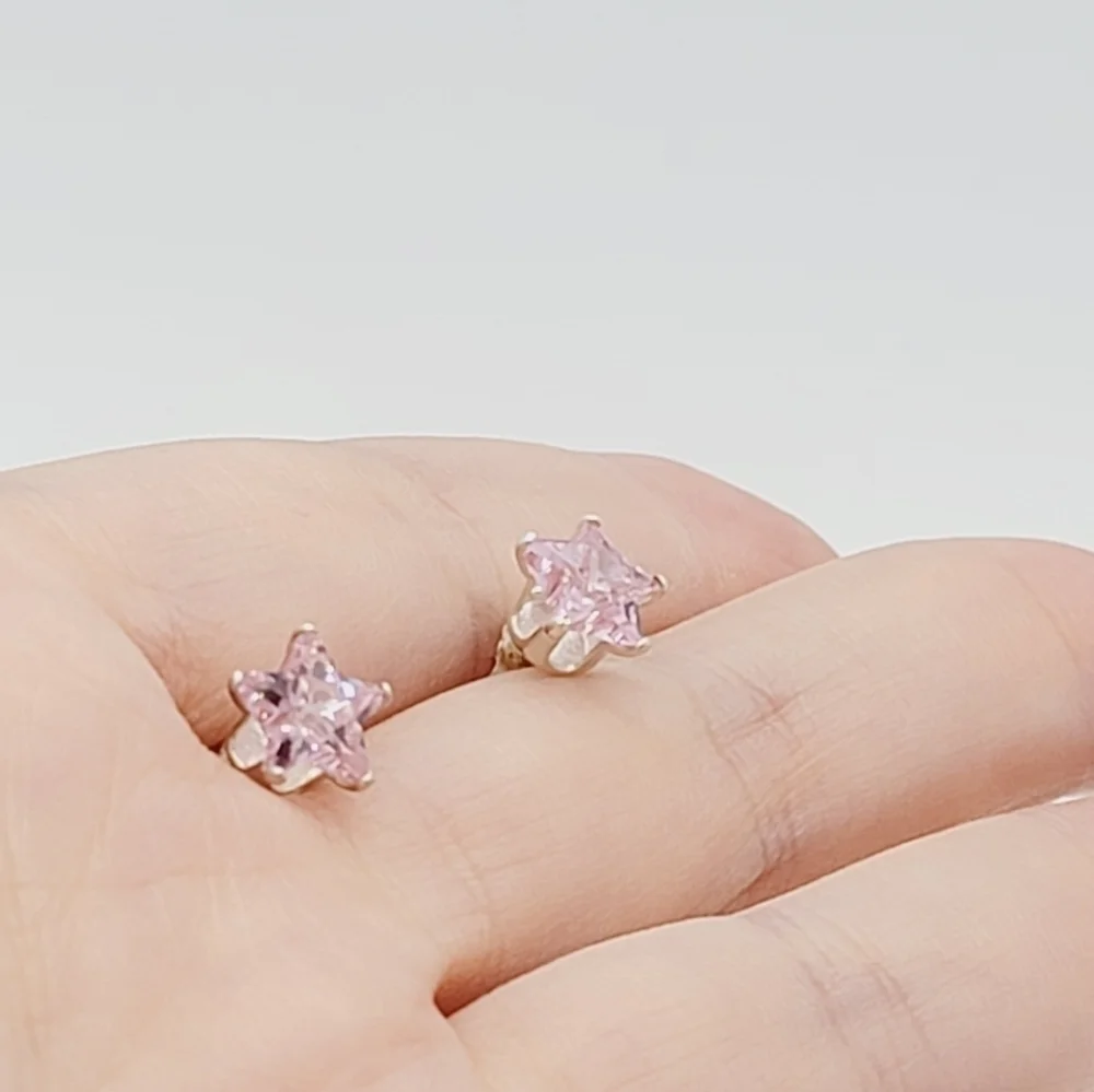925 Sterling Silver Pink Star Stud earrings